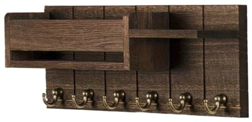 Xoeryoy Support Mural pour clés en Bois, Porte-clés et courrier de Ferme pour Organisateur décoratif Mural avec 6 Crochets et étagères Robustes pour décoration d'intérieur Rustique