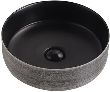 Belvit Murano Aufsatzwaschbecken Keramik rund, Grau gebürstet/Schwarz matt | ohne Hahnloch, ohne Überlauf, Aufsatzmontage, Außenseite grau gebürstet, 36x12,5 cm