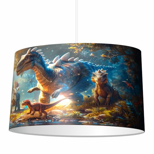 GRAPHIC LOUNGE Kinderzimmer Lampenschirm Dinosaurier für Steh-, Decken- und Hängelampen – Dinos Lampenschirm mit 3D Effekt – Motivleuchte Kinderzimmer (Utopialandschaft)