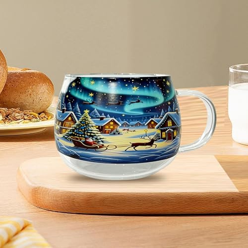 Weihnachtstassen, Weihnachten Gläser Kaffeetasse Aus Transparent Bemaltem Glass Mit Griff, Weihnachtsgeschenke Für Frauen Und Männer, Festliche Getränkebehälter Für Heiße Schokolade, Milch, Tee(A)
