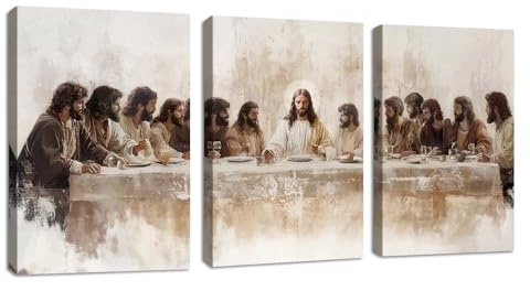 3 Pcs Letztes Abendmahl Leinwandbilder Mit Rahmen Kirche Gebetsraum, Christlich Klassisch Jesus Bild Auf Leinwand Wandkunst Religiös Christus Wandbilder Deko für Wohnzimmer Schlafzimmer 30X40cmX3 Pcs