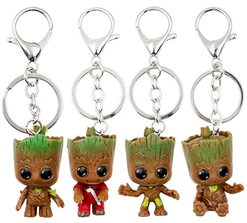 Fahibin 4 Pièces Porte-clés Baby Groot, Baby Groot Porte-Clés Gardiens de la Galaxie, Des cadeaux et des décorations parfaits