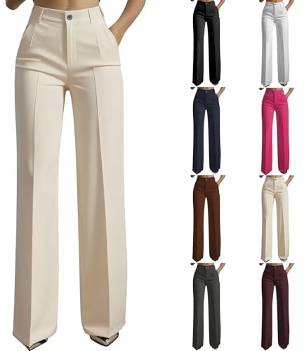 Anzughose Damen High Waist Weite Hose Casual Marlenehose Elegant Stoffhose Sommer Elegante Hosen mit Taschen Freizeithose Leichte Sommerhose Weite Bein Plissee Hose Lässige Damenhose Mode Büro Outfit