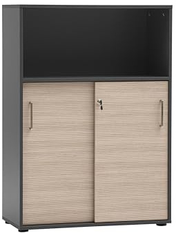 Schildmeyer Aktenschrank Metz 702093, abschließbar, anthrazit/Canello Eiche Dekor, 80 x 38,2 x 113,4 cm