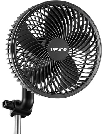 VEVOR Ventilador con Clip de Cultivo, USB-C, Doble Motor, 10 Velocidades 9 Fijas y 1 Modo Circulación, Cable 1,5 m, Ventilador con Clip Oscilante 45° 90° 125 CFM para Plantas Invernadero Interior