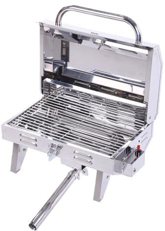 Yusat Stainless Steel Boat Grill Pontoon Boat BBQ Grill Gas with 12000 BTU 200 sq in Cooking Area 360° Rotating Head for Outdoor Camping Fishing Boating