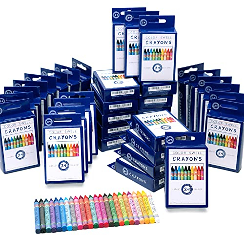 Color Swell Crayons Bulk Packs - 36 Boxes of 24 Vibrant Colored Crayons of Teacher Quality Durable Classroom Pack for Kids Students Party Favors
