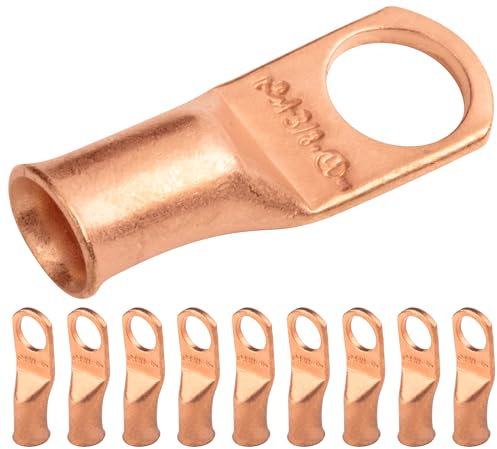 SELTERM 4 AWG (25 mm²) - 3/8 (M10) ⌀ Hole UL Heavy Duty Wire Lugs, Battery Cable Ends, Bare Copper Eyelets, Tubular Ring Terminal Connectors [B35] - 10 Pack