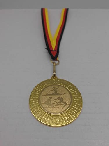 Turnen 10 Stück Medaillen aus Stahl 40mm - mit einem Emblem - Bodenturnen - inkl. Medaillen-Band - Farbe: Gold - Emblem 25mm - Turnier (9285)
