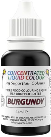 Sugarflair Burgundy Liquid Food Colouring Droplet For Colouring Royal Icing, Sugarpaste Buttercream, Sugarpaste Also For Painting & Can Be Used With An Airbrush - 14ml