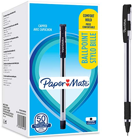 Paper Mate Kugelschreiber, Komfortgriff, Feine Spitze (0, 7 mm), schwarz, 50 Stück