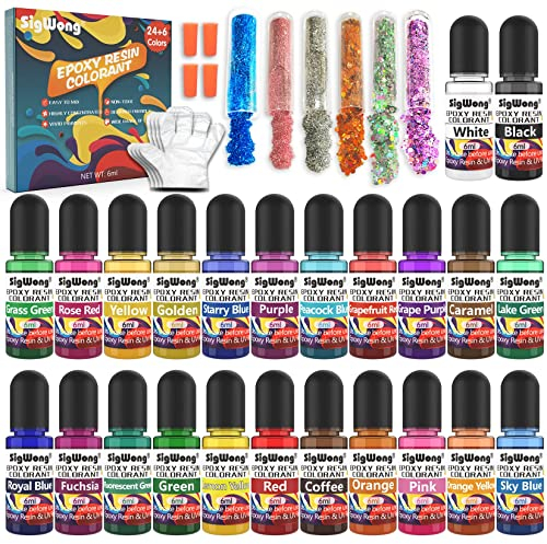 Epoxy Resin Pigment - 24 Color Liquid Translucent Epoxy Resin Colorant with 6 Glitter, Highly Concentrated Epoxy Resin Dye for DIY Jewelry Making, AB Resin Coloring for Paint, Craft - 6ml Each