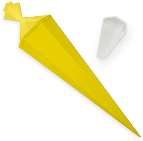 itenga Set Bastelschultüte eckig 85 cm inkl. Spitzenschutz - Schultüte Zuckertüte Rohling 1. Schuljahr (Gelb)