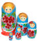 Semenovskay Rospis russische Matroschka Babuschka Matrjoschka Holzpuppen handbemalt Set 5 Puppen rote Blume (blau-rot)