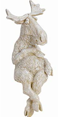 Deko-Figur Kantenhocker Cooler Elch sitzend aus Poly mit Glitter - Weihnachtsdeko Winterdeko (Weiss) B9 x H24 x T12cm