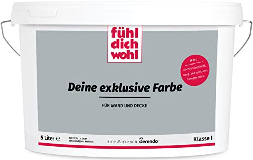 Fühl Dich Wohl Wandfarbe Grau Betongrau hohe Deckkraft matt hochdeckend 5l | Für Wände, Decken, Putz, Tapete & Altanstriche, hohe Deckkraft, geruchsarm, tropfgehemmt, Renovierung & Neuanstrich