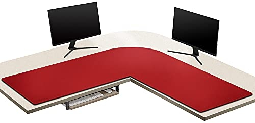 ZORESYN L-Shaped Gaming Desk Mat Mouse pad, Computer Corner Desk Pad, (137+140) x40cm Home Office Writing Desk Pad, Large Waterproof PU Leather Corner Mousepad - Red
