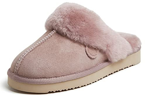 Dearfoams Damen Fireside Sydney Shearling Pelzpantoffeln (breite Breite), rosa - dusty pink, 37 EU
