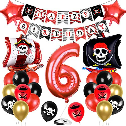 Piratenschiff Luftballons Set, Piratenschiff Geburtstag Deko, Geburtstagsdeko 6 Jahr Jungen, Luftballon 6 Geburtstag, 6 Jahr Geburtstag Deko, für Kindergeburtstag Geburtstagsfeier Dekorationen
