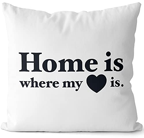 JUNIWORDS Kissen, Home is Where My Heart is, 40 x 40 cm, 2-farbig, Weiß-Hellbraun