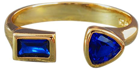 NicoWerk Damen Silberring Ausgefallen aus 925 Sterling Silber Schmal Golden mit Stein Blau Formen Zirkonia Verstellbar Offen SRI728