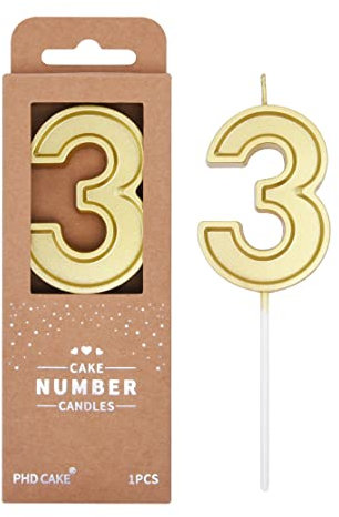 PHD CAKE 7,9 cm Luxe Gold 3 Zahlen Geburtstag Kerzen Gold Zahlen Kerzen Kuchen Zahlen Kerzen Party Feier