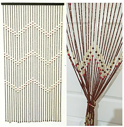 Lizaa Wooden Bamboo Beaded Door Curtain Tuscany Hanging Screen Doorway Room Divider Blind Fly Insect Bug Protection Home Window Door Decoration 90x175 cm