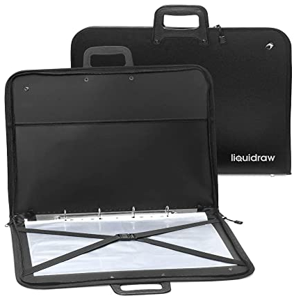 Liquidraw A3 Art Portfolio Case with 10 Sleeves Shoulder Strap Ring Binder Water Resistant Portfolio Bag