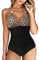 DOULAFASS Swimming Costume Women Tummy Control Swimsuit Halter V Neck Padded One Piece Black for D-F Cup