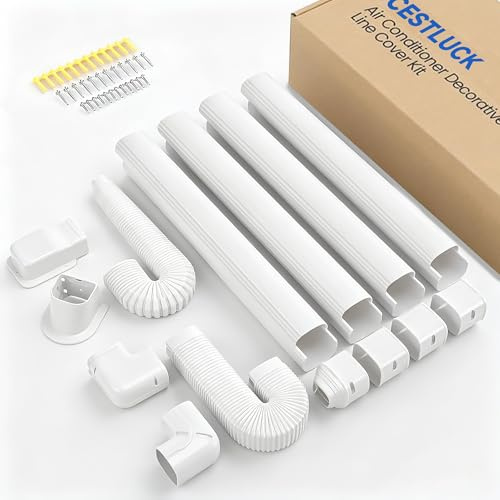Cestluck 3'' 17 Ft PVC Decorative Pipe Line Cover Kit for Ductless Mini Split Air Conditioner-Full Set, No Other Parts Needed