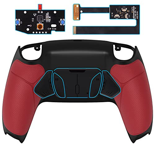 eXtremeRate RISE4 Remap Kit Programmable pour ps5 Manette BDM-010&020, Coque Arrière Redessinée avec 4 Palette pour ps5 Controller, Carte améliorée, Fond Noir et Rose Rouge
