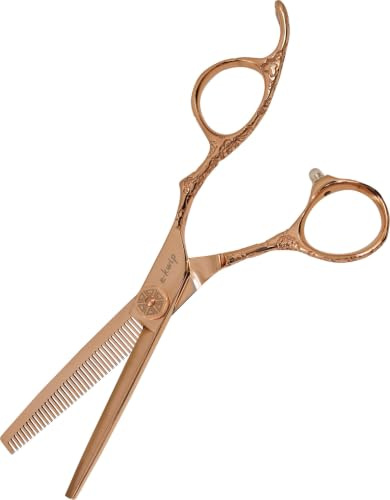 E-Kwip Flower Rose-Gold Modellierschere - 5,5 Zoll Effilierschere mit 40 Zähnen aus Japanstahl - mit ergonomischem Offset Design & breitem Daumenring