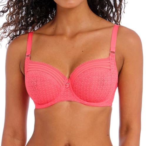 Freya Women's Viva Lace Underwire Side Support Bra Full Coverage, Opaque, Sunkissed Coral, 36H US