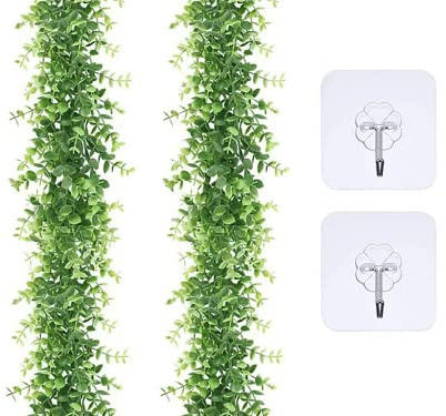 Anlising 2PCS Kunststoff Kunstpflanze Eukalyptus, Eukalyptus Hängende Rebe, Kunststoff Kunstpflanze Eukalyptus Girlande, Senden 2 Haken, Eukalyptus Pflanze, für Hochzeit, Garten, Küchen, Büro Décor