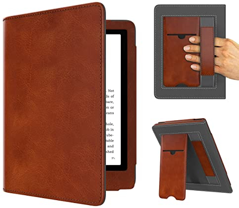 MyGadget Kunstleder Hülle für Kindle Paperwhite 10.Generation [ Modell 2018 - PQ94WIF - 6 Zoll] mit Handschlaufe & Standfunktion - Flip Case in Vintage Braun
