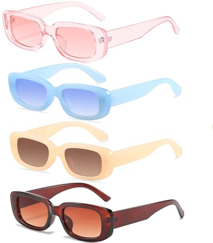 FSMILING 4 Stück Vintage Rechteckige Sonnenbrille Damen Set Retro Eckig Für Damen