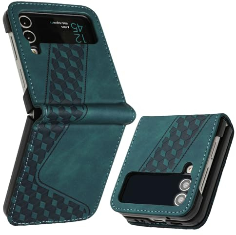 OKZone Kompatibel mit Samsung Galaxy Z Flip 3 Hülle, Handyhülle Samsung Z Flip 3, PU Leder Tasche Schutzhülle Flip Cover Klappbar Klapphülle Etui mit Silikon Bumper 360 Grad Lederhülle (Zyan)