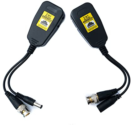 System-S 2 cables CCTV de 10 cm RJ45 hembra a BNC DC adaptador de corriente de vídeo en negro