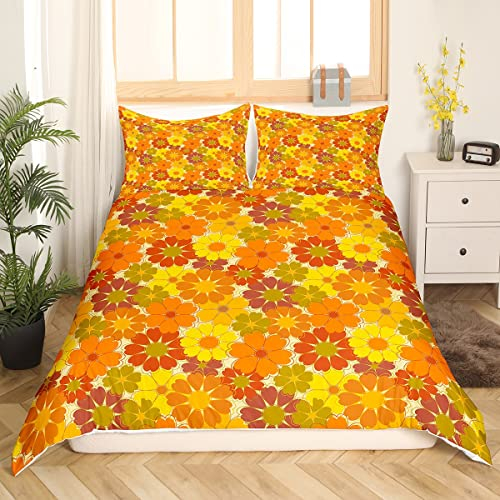 richhome 70er Jahre Groovy Daisy Bettbezug Vintage Hippie Blumen Garten Pflanzen Bettwäsche Set Land Blooming Floral Bettbezug mit 1 Kissenbezug 135x200
