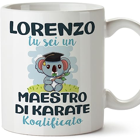 Mugffins Tazza Personalizzata in ceramica per MAESTRO DI KARATE uomo 11 oz / 350 ml - In italiano - Koalificati Personalizzati - Idea regalo per compleanno, anniversario, natale, laurea