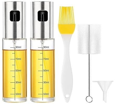Oil Spray Bottle, Olive Oil Spray With Graduations, Cooking Oil Spray Bottle, Oil Sprayer For Cooking Air Fryer, 2x100ML Oil Bottle + 1 Silicone Brush + 1 polypropylene Funnel Combination