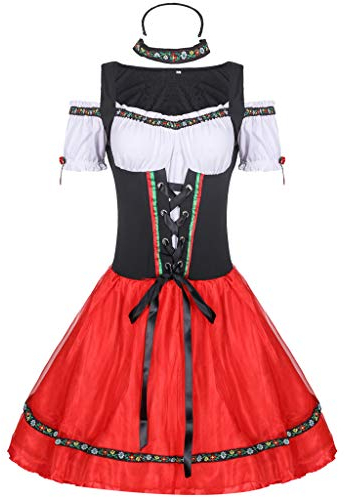 Oktoberfest Kleid Halloween Maid Dress Dirndl Mädchen Oktoberfest-Kostüm, Party-Kostüm, Cosplay, Dienstmädchen-Kostüm Bavarian Costume Dirndl Damen Kurz Festival Gadget Frauen Kostüm Musketier