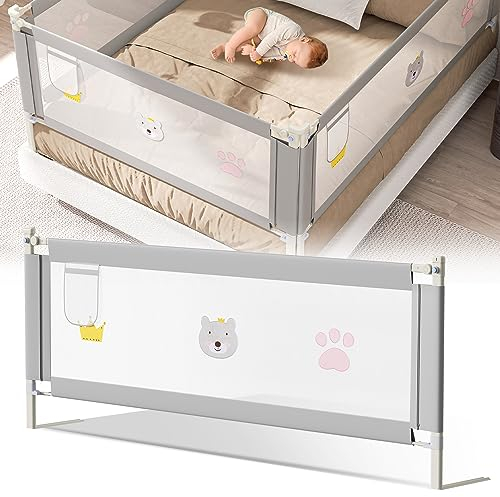 Duisrech Bettgitter 180cm, Babybettgitter für Kleinkinder, 70-98 cm Höhenverstellbar, Rausfallschutz Bett für Kinder Mit Muster, Bed Rail stabile Bauweise, Kinderbettgitter mit luftiges Netz, Grau
