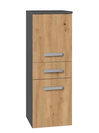 CDF Bad-Hochschrank NEL V DDS | Farbe: Anthrazit – Eiche Artisan | Modernes Badregal | Stauraumschrank | Geräumige Einlegeböden | Türen | Einfache Montage | Stilvolle Griffe