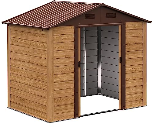 Outsunny 2m Capanno Porta Attrezzi da Giardino con Porte Scorrevoli e Prese d'Aria, in Acciaio, Marrone