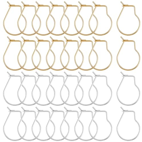 Beebeecraft 1 Caja 80 Piezas de Pendientes de Aro de Acero Inoxidable 2 Colores Anillos de Copa de Vino Suministros de Pendientes Redondos para Hacer Joyas Kit de Manualidades