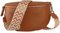 MIRROSI® Bauchtasche Damen, Echtleder, Made in Italy, Umhängetasche, Brusttasche, Crossbody Bag (1 Tasche & 2 Gurte) (Mittelgroße Tasche (25x16x7cm), Cognac (Bohemian Braun Black))