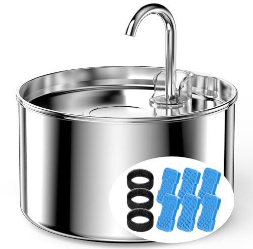 UIOOQ Fontane per Gatti 6 Filtri + 3 Spugne, Fontane d'acqua per Animali Domestici con Pompa Ultra Silenziosa, Filtro a Carbone Attivo Mantenendo l'acqua Pulita