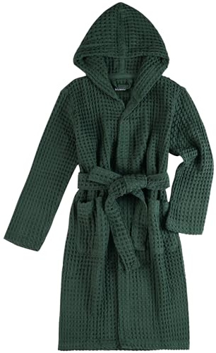 KOSMU 100% Organic Japanese Cotton Waffle Knit Bathrobe | Thick Luxury Hotel Spa Onsen Shower Sauna Towel Terry Bath Robe with Hood and Snap Buttons for Men & Women (Hooded, Forest Green, S/M)