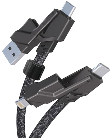 60W 4-in-1 Ladekabel USB C und Lightning Kabel 3M/10Fuß für CarPlay & Auto & Daten Sync [MFi Zertifiziert] Multi USB Kabel PD 3A Mehrfach Universal Schnellladekabe mit iPhone 15 14 MacBook Pad Galaxy